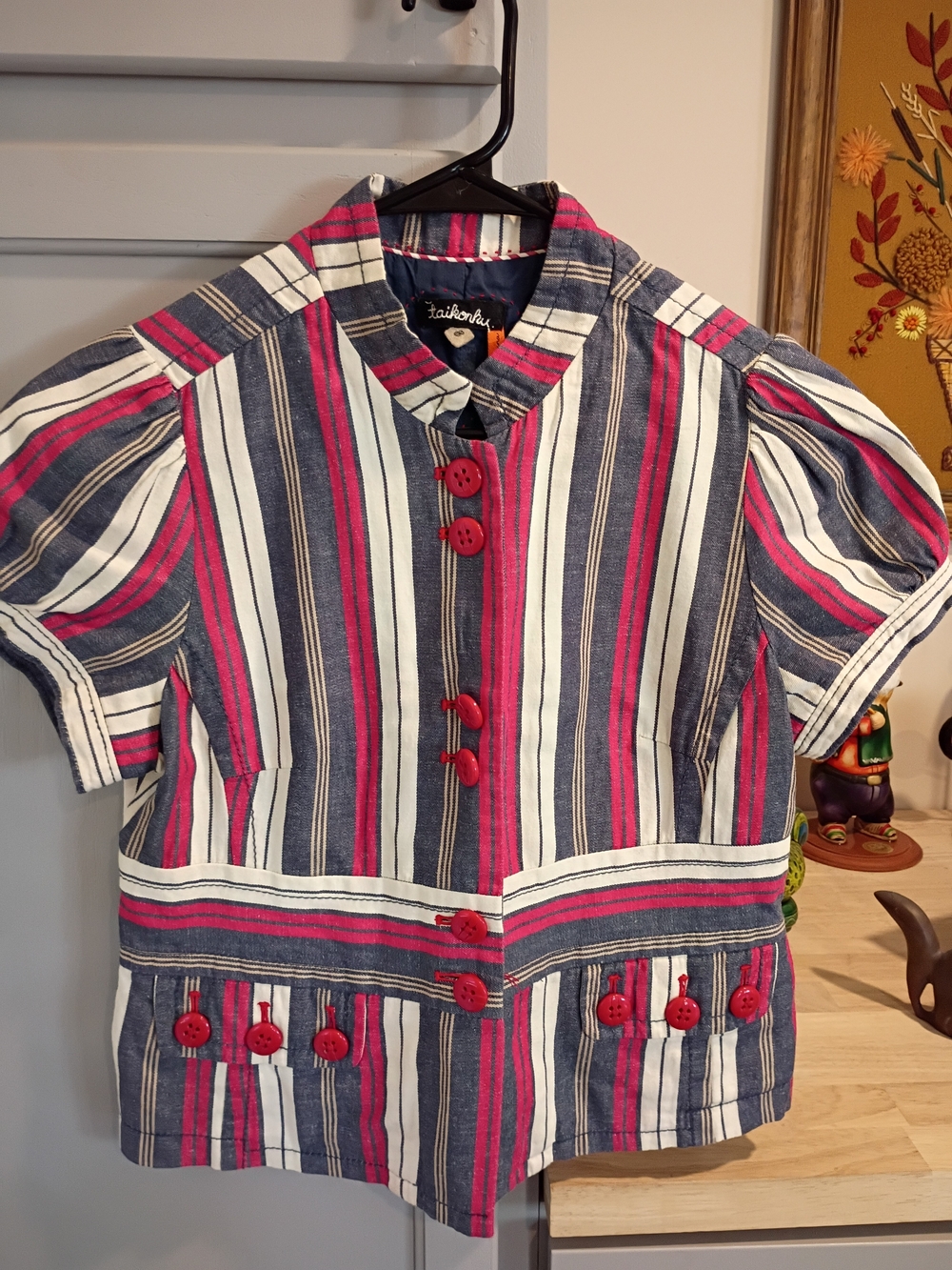 Anthropologie Blue, White & Pink Striped Button-Front Women’s Top